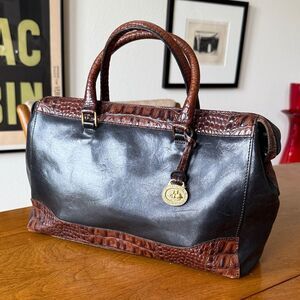 Brahmin Black Tuscan Crandall Doctors Bag Vintage Croc Embossed Handbag Satchel